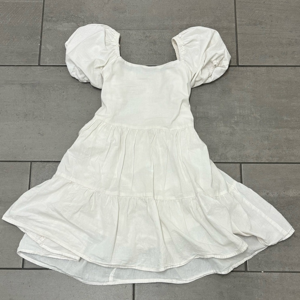 white babydoll puff sleeve womens dress